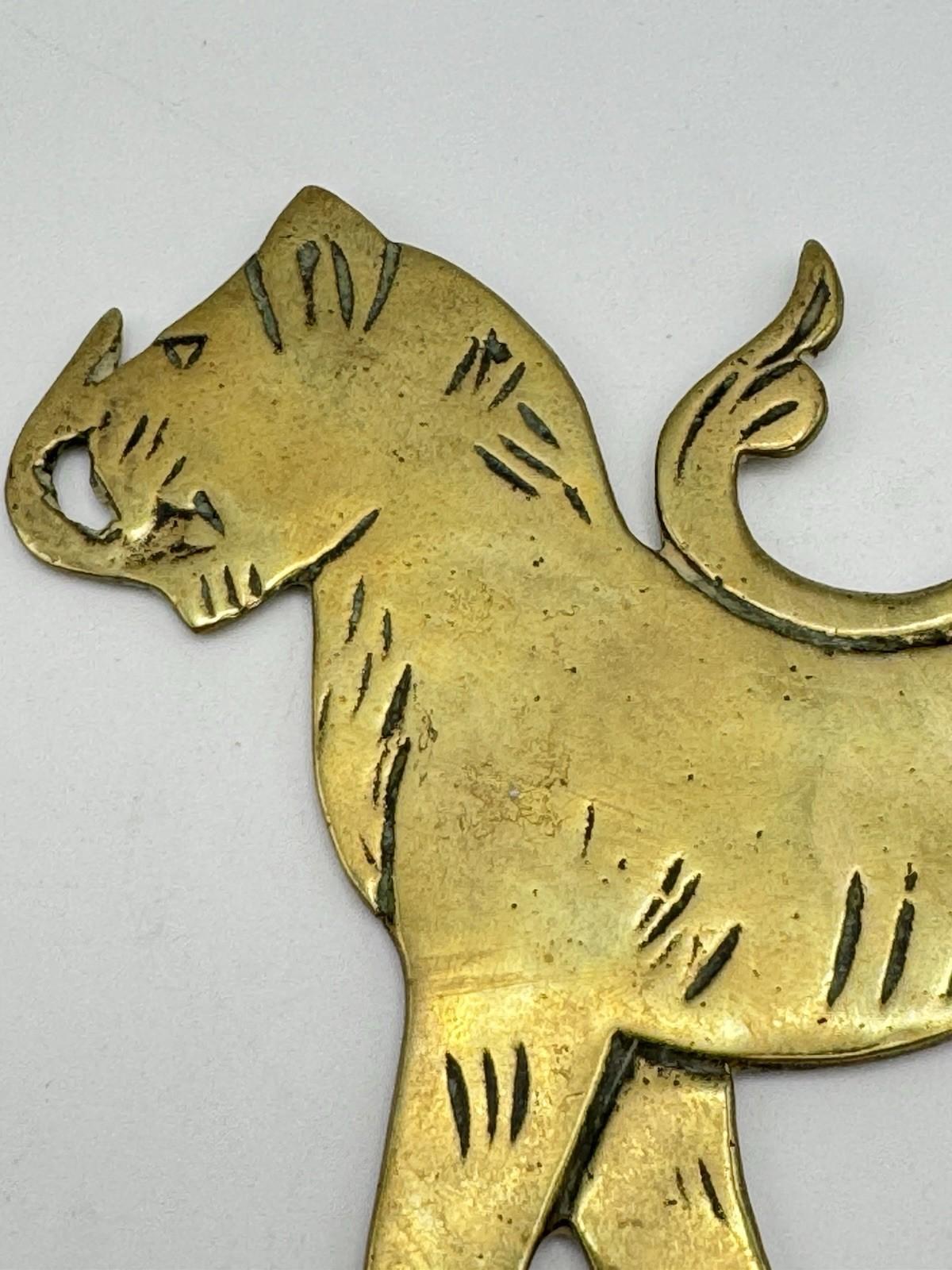Vintage Brass Tiger Paperweight 5.25” x 4” Handcrafted Folk Art Style