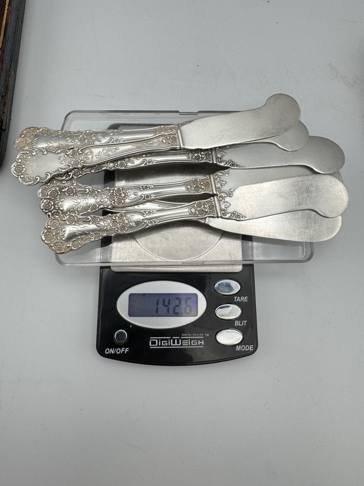 6 Sterling Gorham Buttercup Butter Knives Spreaders Pat 1900 Mono G - 142.6g