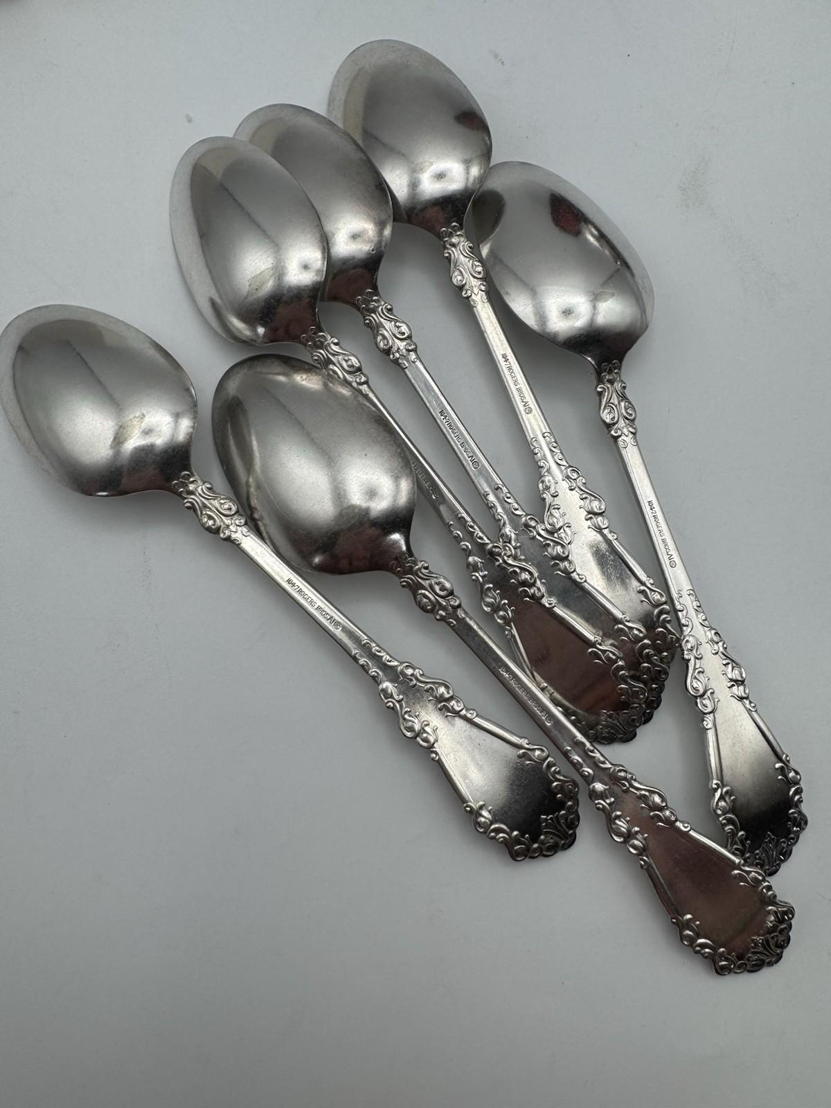 6 BERKSHIRE Dinner Spoons Silverplate Rogers 1847 AI Antique
