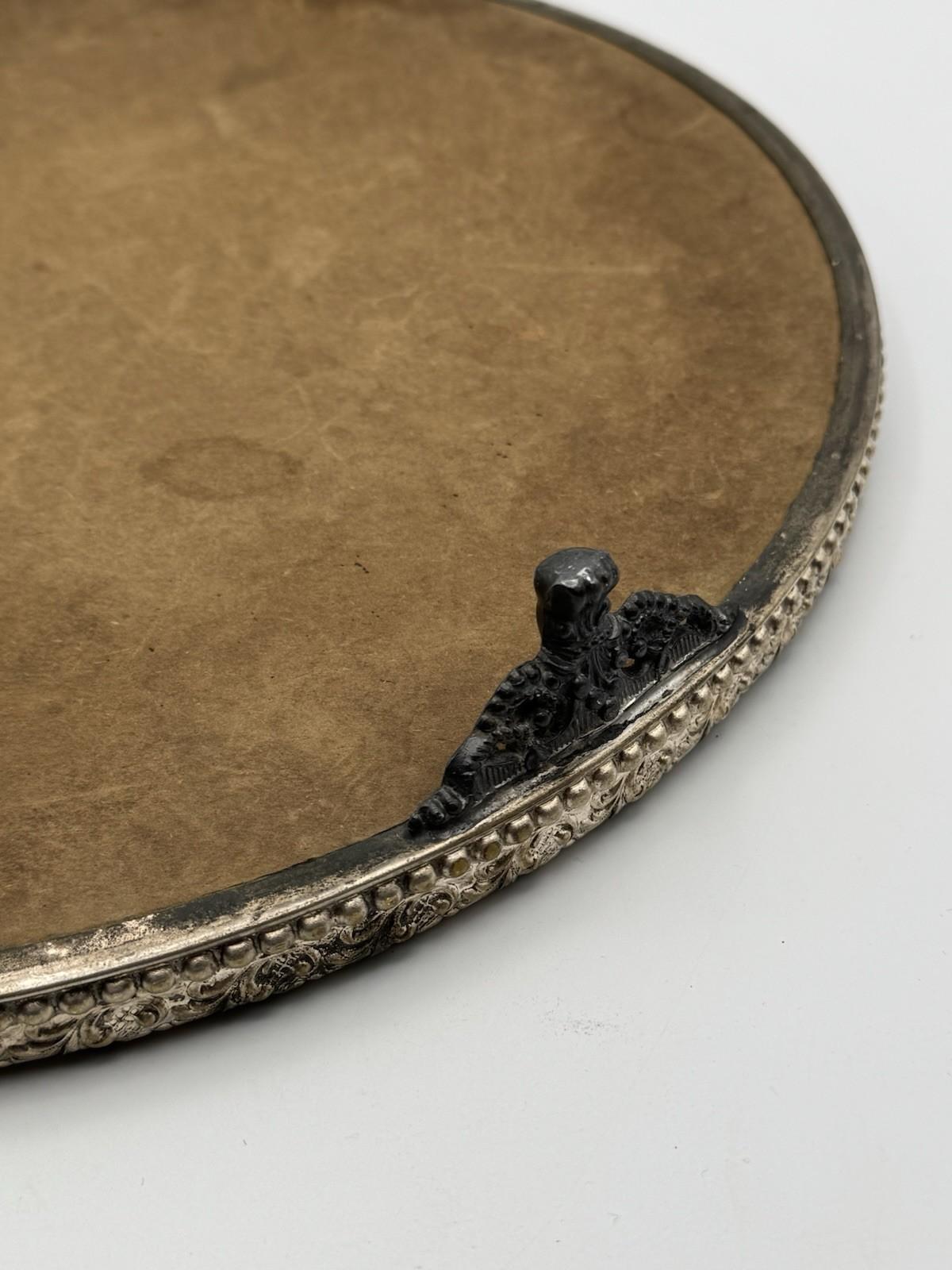 Antique Mirror Plateau Art Nouveau Dresser Vanity Tray 12in Centerpiece Round