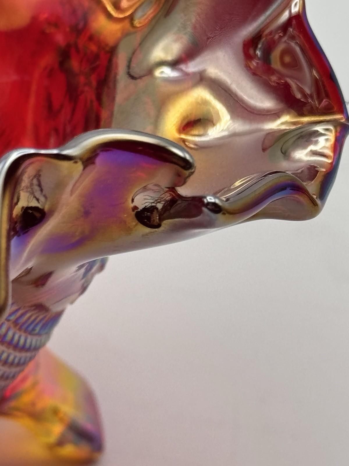 Vintage Fenton Footed Bowl Ruby Carnival Glass Ruffled Manufacture FLAW READ‼️