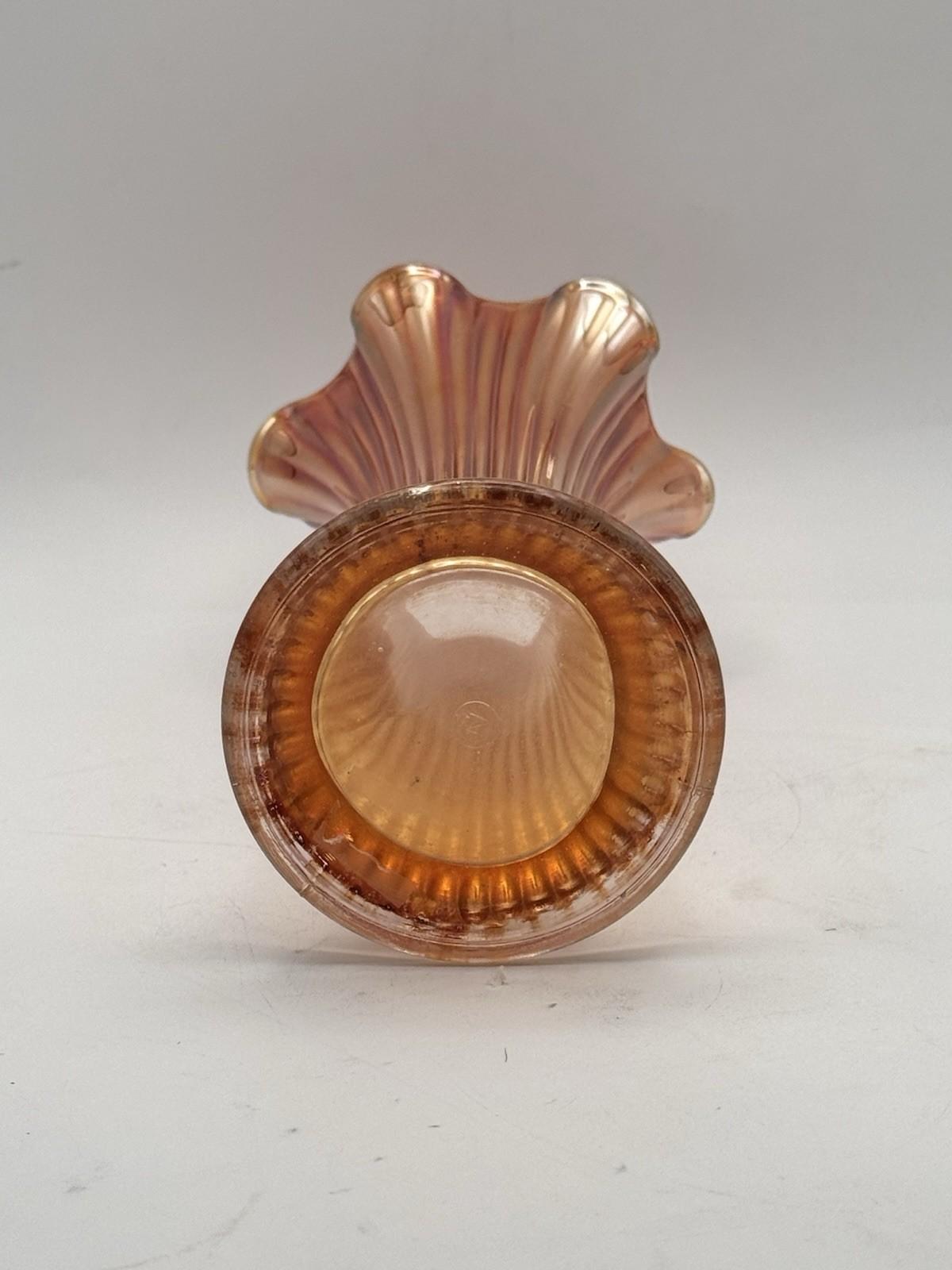 Vintage Carnival Glass Marigold Vase Ruffled Rim Ribbed Trumpet Form 10”