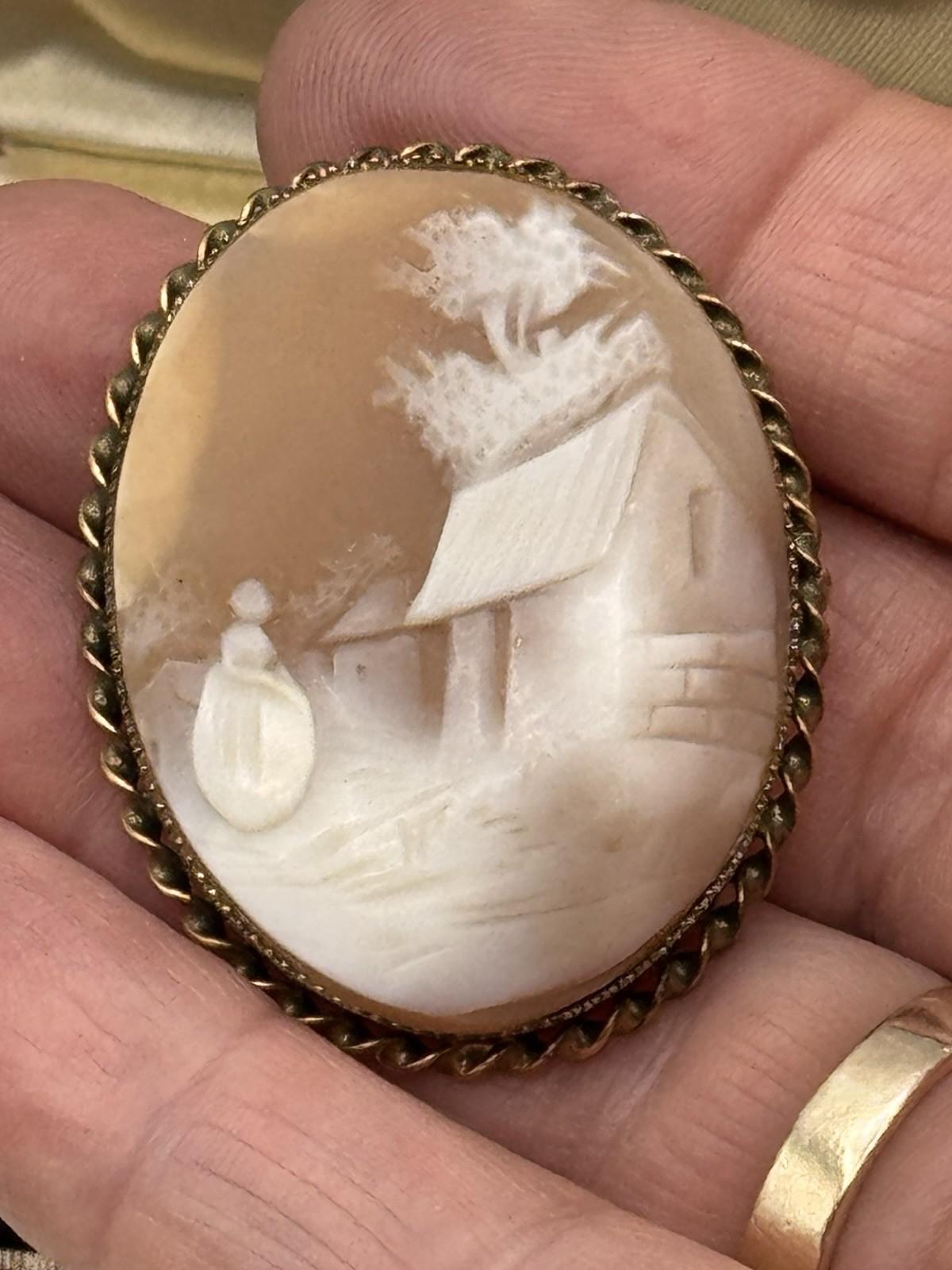 Rebecca At The Well Shell Cameo Brooch Pendant Gold Vermeil Sterling