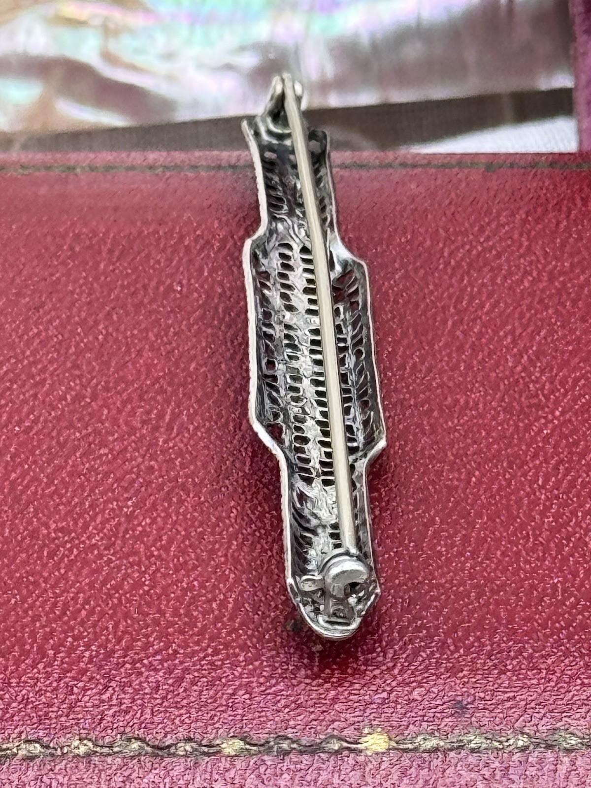 Art Deco Bar Pin Silvertone Openwork Rhinestone 2.25in Vintage