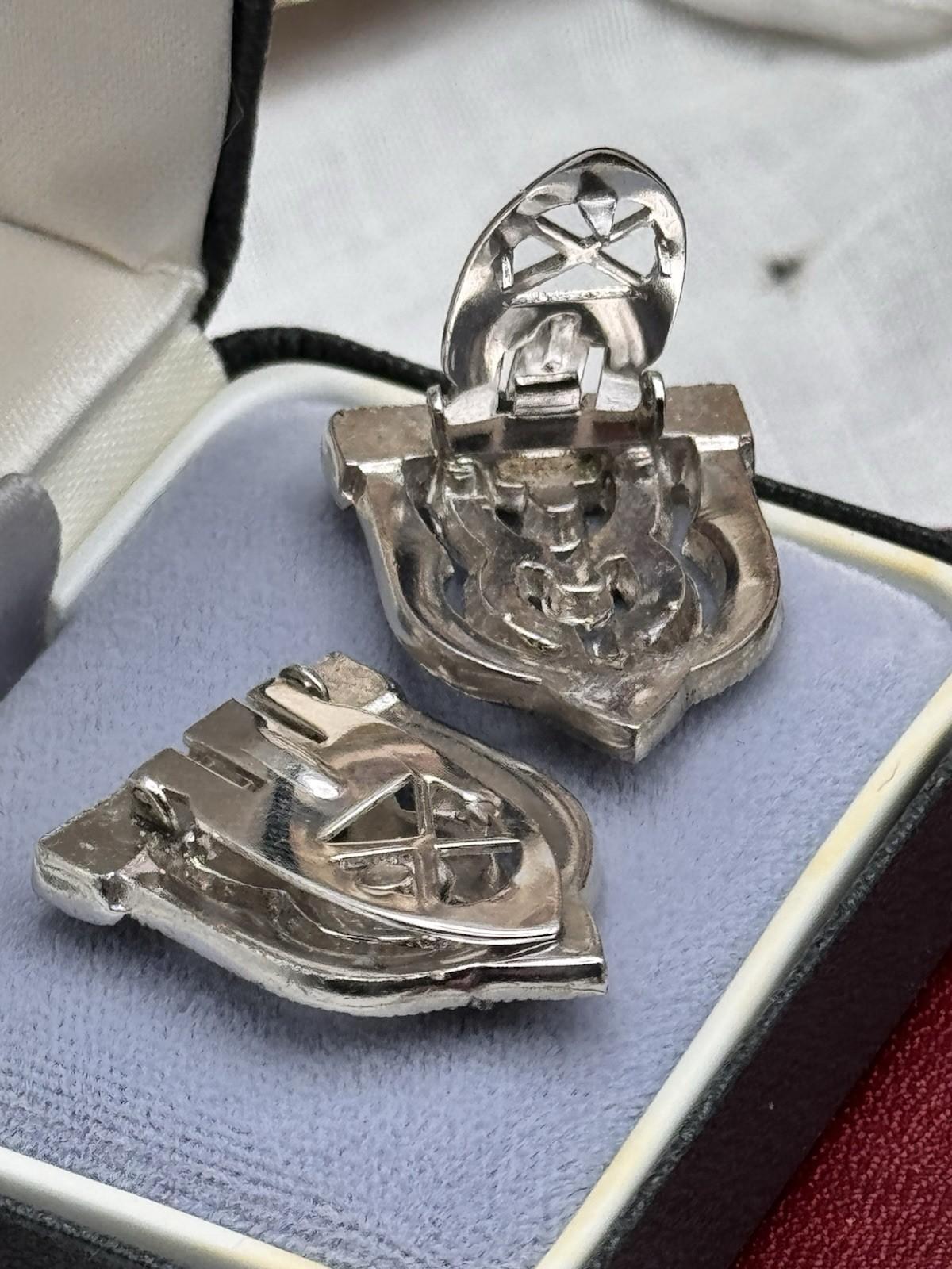 Vintage Art Deco Dress Shoe Clips Silvertone Rhinestone 1.1”