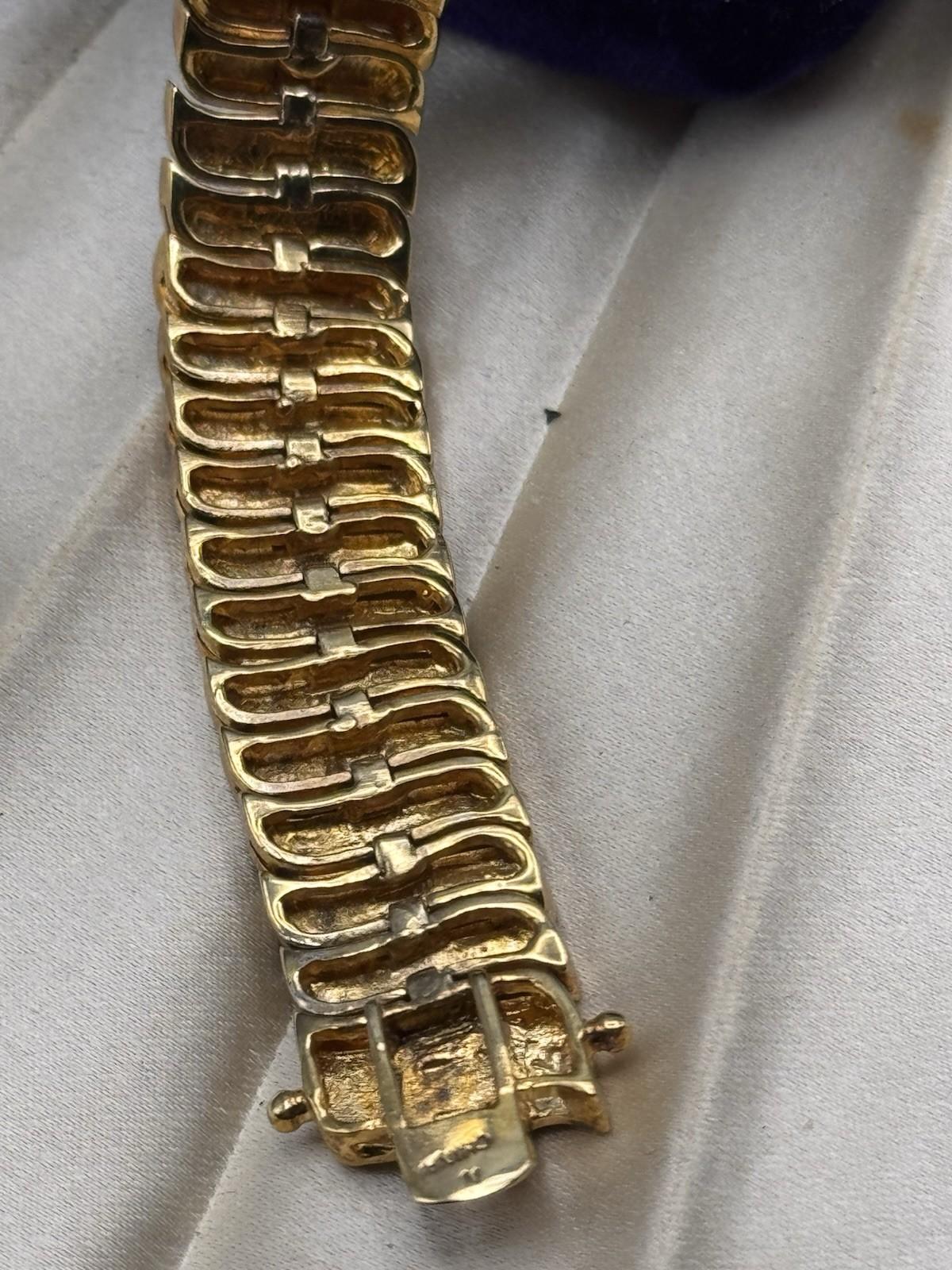 Vintage Goldtone Bracelet Silvertone Panel Link Bracelet 6.75” Statement