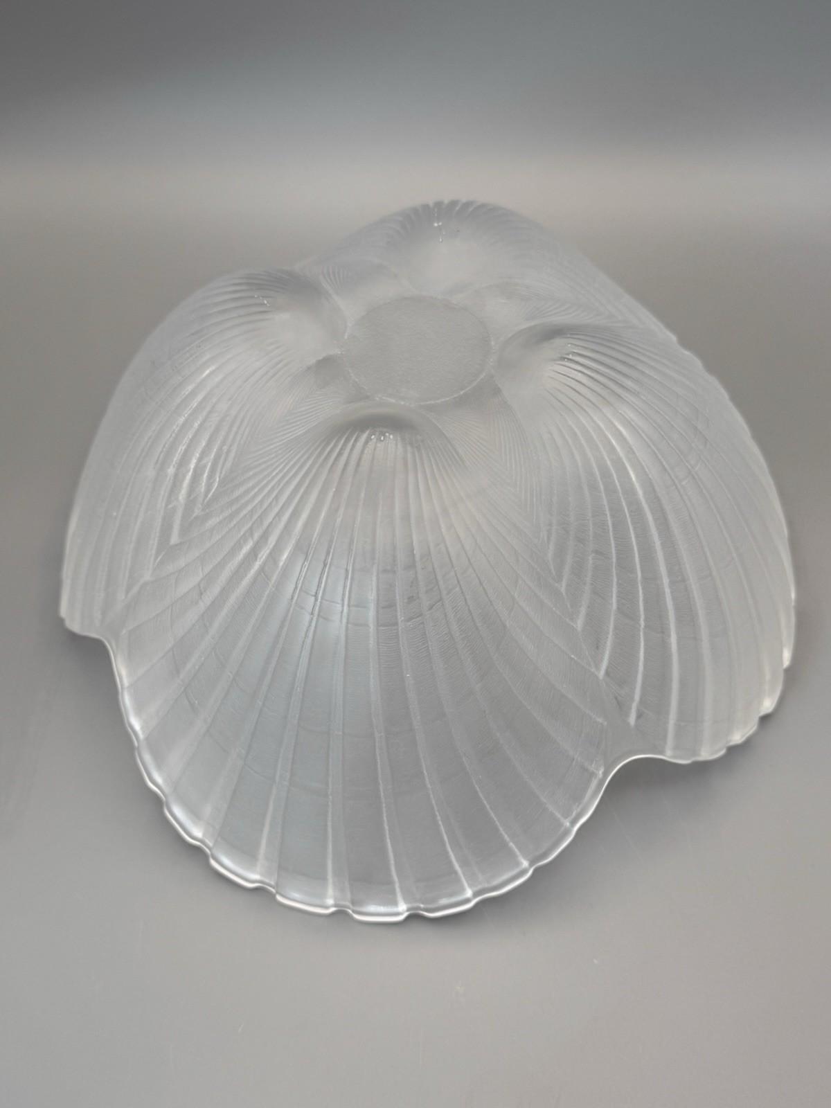 Frosted Glass Shell Bowl 10” Vintage Art Glass Centerpiece