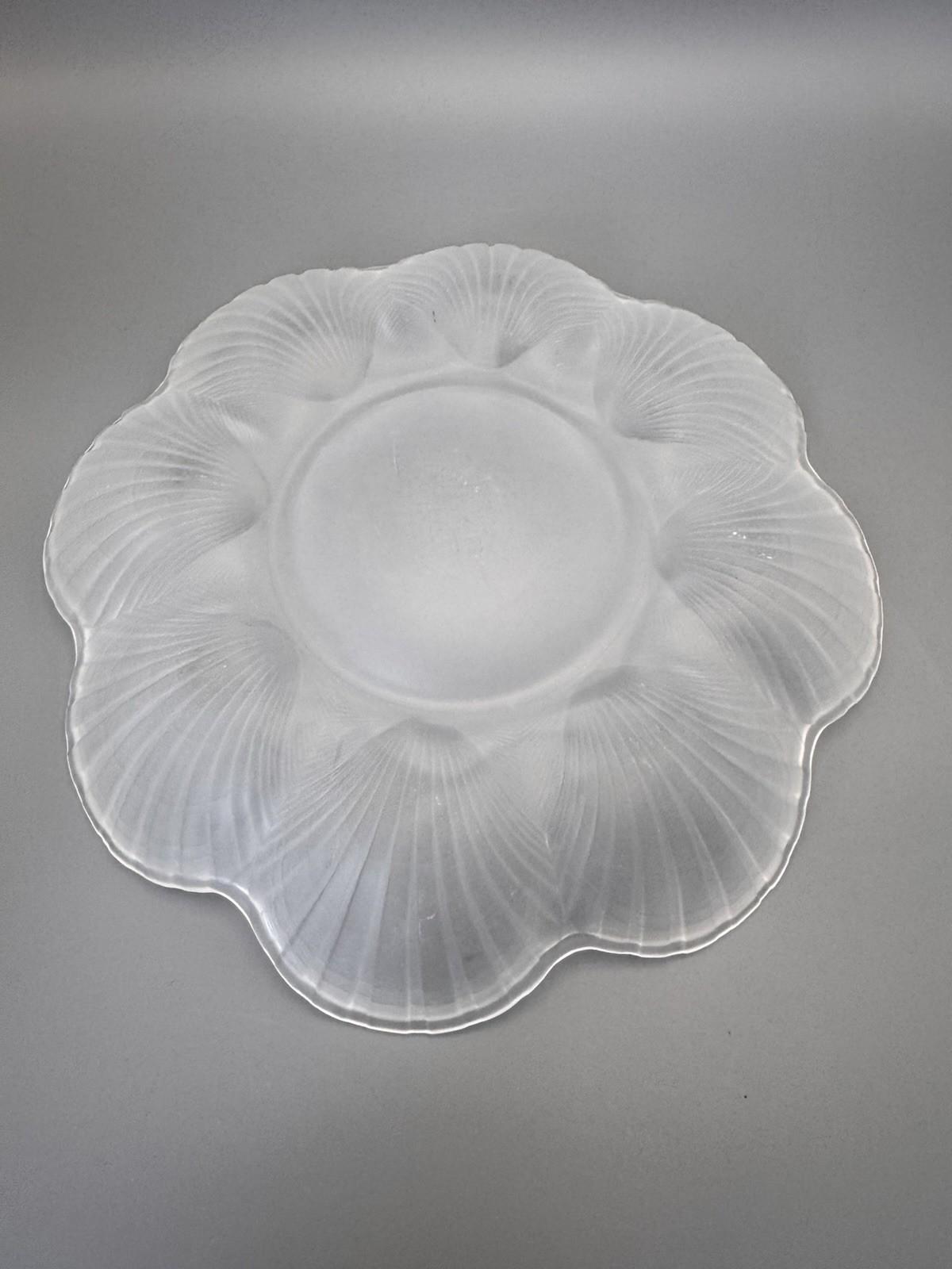 Frosted Glass Shell Oyster Dish 12” Vintage Serving Platter