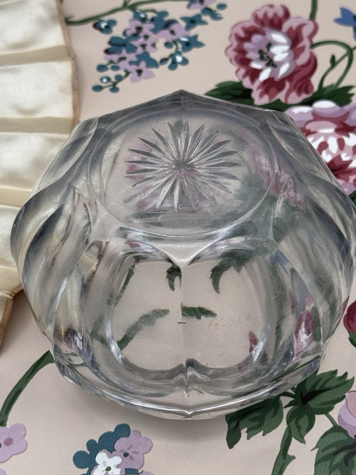 Antique Sterling Dresser Jar Cut Glass Vanity Jar 4” Large
