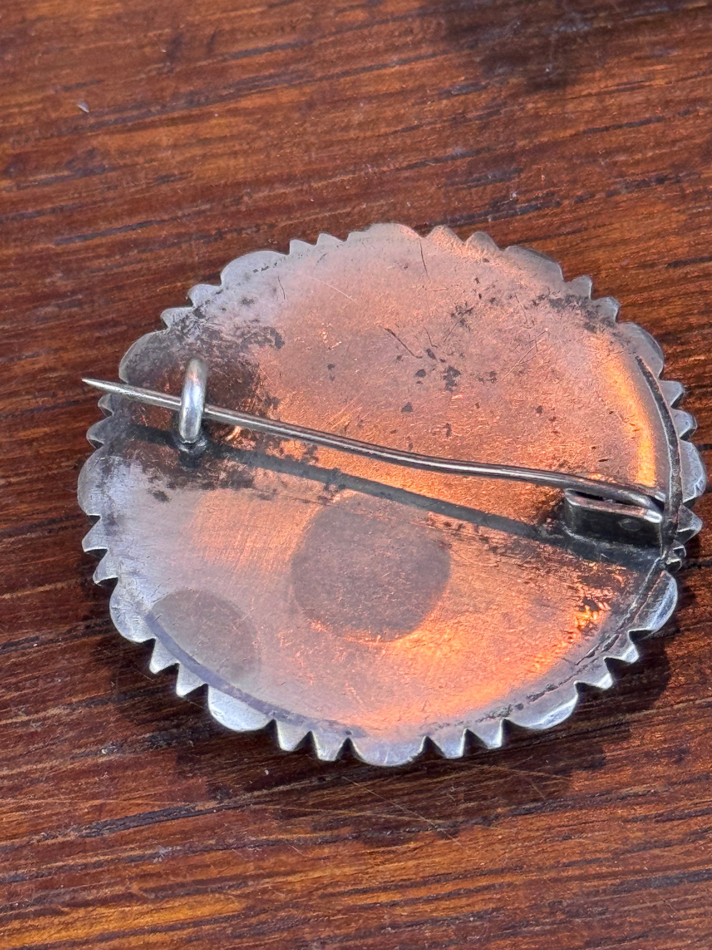 Antique Silver Morpho Butterfly Wing Brooch Peacock Feather 1.25” Round