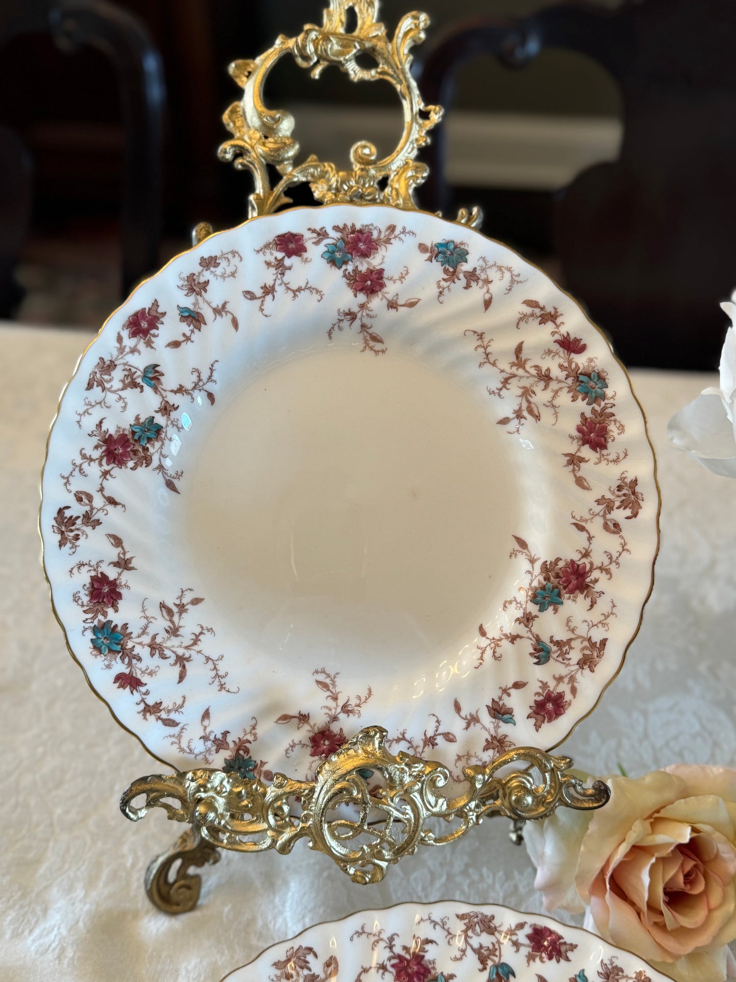 8 Vintage Minton Ancestral 10.5” Dinner Plates Bone China Made In England