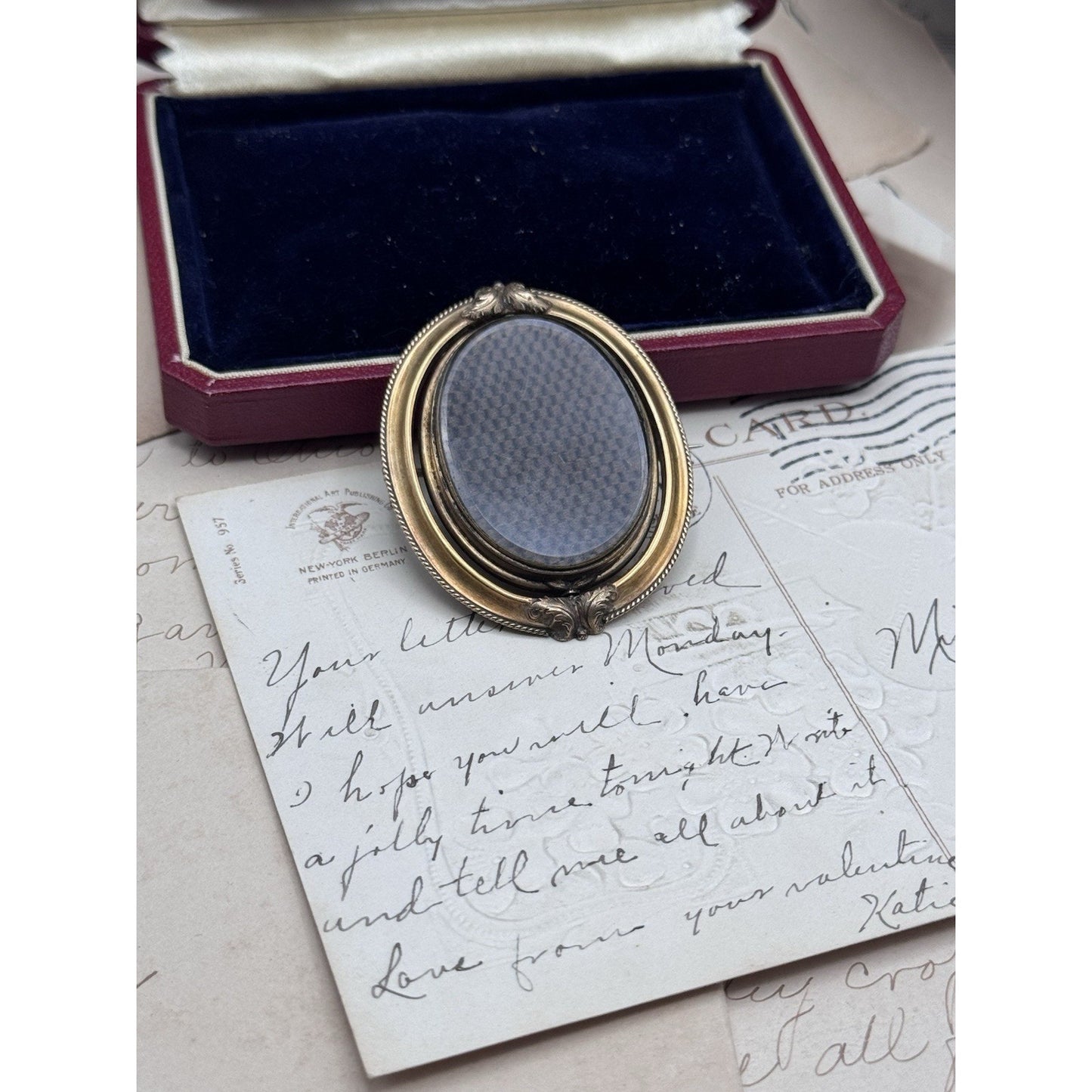 Victorian Gold Filled Mourning Brooch Swivel Hair Photo Portrait 2” ANTIQUE