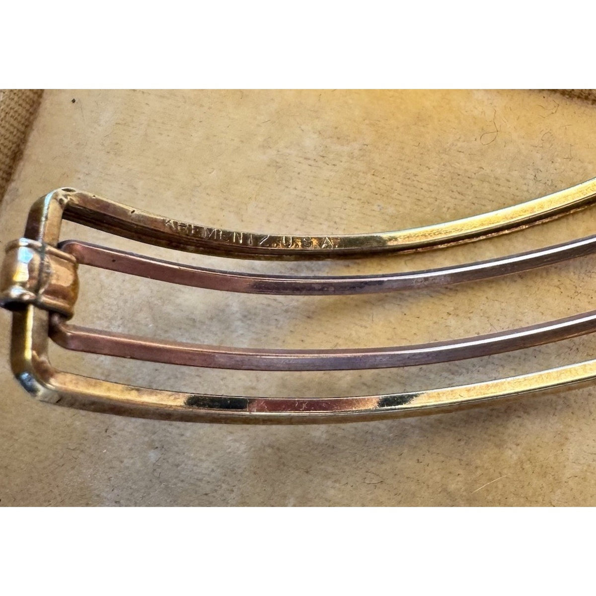 Krementz Cuff Bracelet Blue Rhinestone Goldtone Fan Mid Century Vintage 6.5”