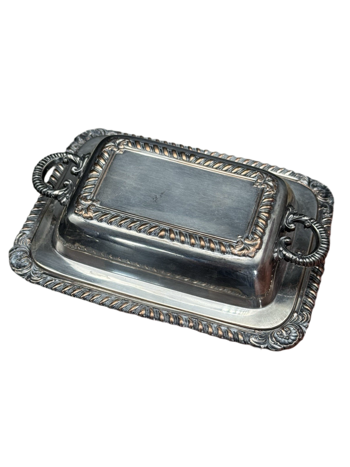 MINIATURE Vintage Silver-plate Lidded Butter Dish Sheffield Style ESTATE FIND