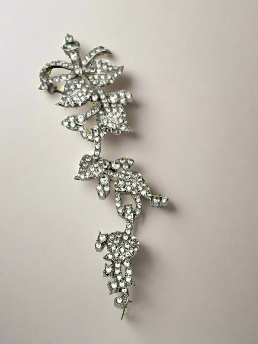 Vintage Nolan Miller Brooch 6” Articulated Rhinestone Floral Design ART Deco