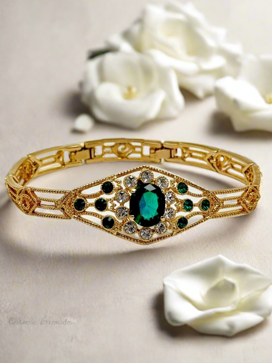 CAMROSE & KROSS Jacqueline Kennedy GREEN Rhinestone Bracelet Box Estate Find