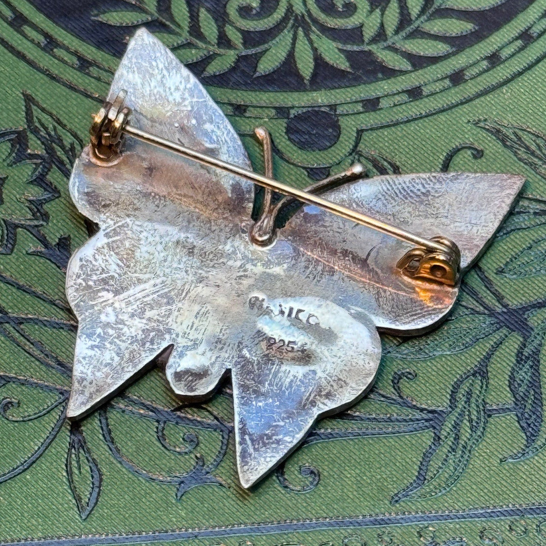 Sterling Butterfly Brooch Abalone Mexico 925 Iridescent Shell 1.5"