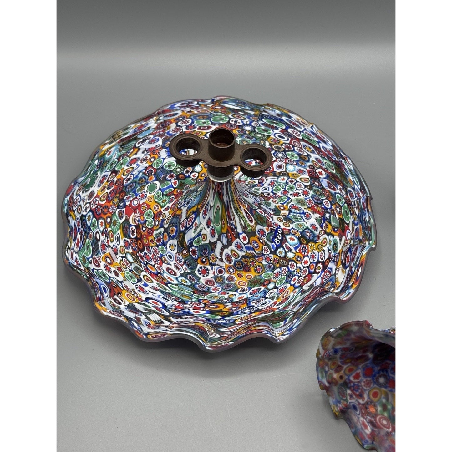 Murano Millefiori Epergne Art Glass 3 Horn Centerpiece Vase 1860 Cane 11.5”