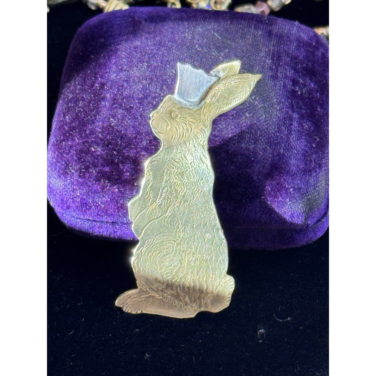 Brass Brooch Bunny Rabbit Silvertone Crown Signed Dated 1978