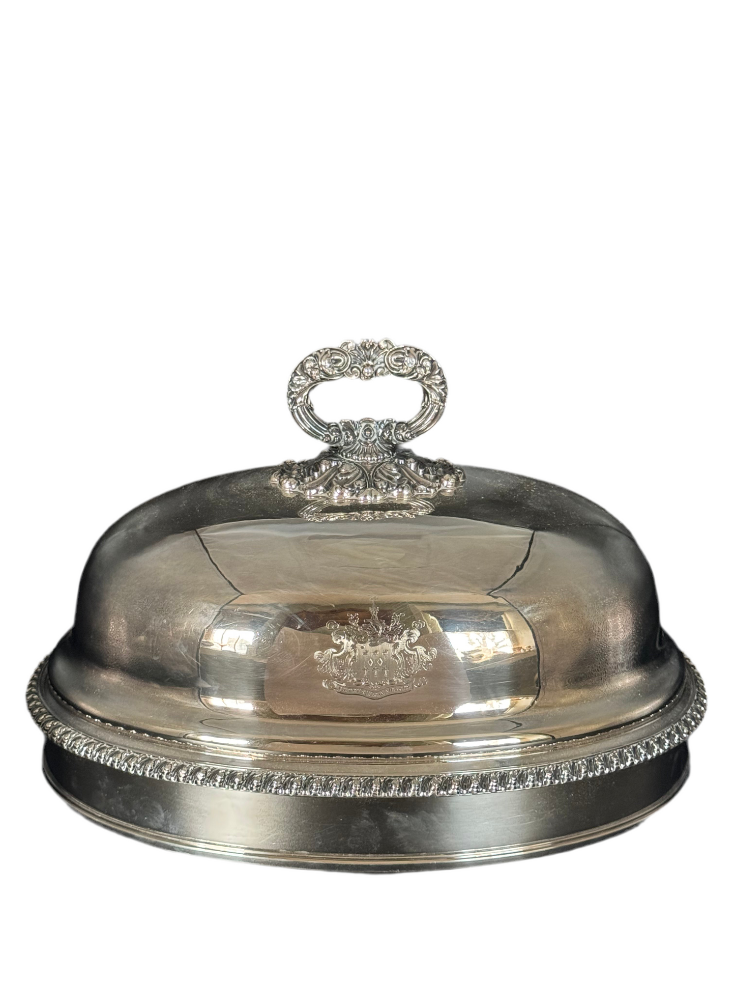 Large Sheffield Plate Georgian Style Meat Dome with Removable Handle Ca 15.75” x 11.75” x 12” SUBSTANTIAL