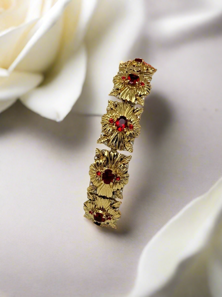 CAMROSE & KROSS Jacqueline Kennedy Red Rhinestone Bracelet Box Estate Find