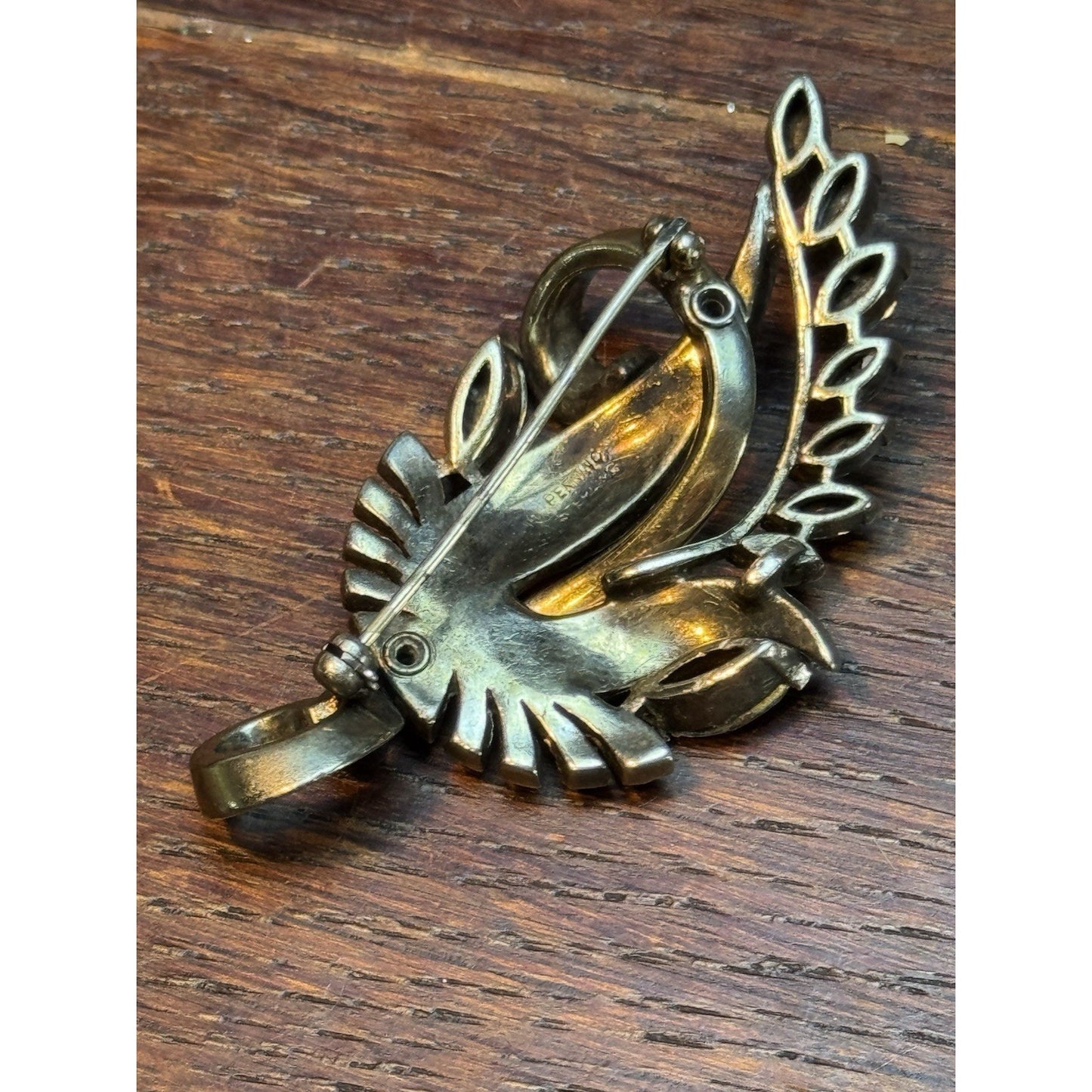 Vintage Pennino Sterling Brooch Clear Rhinestone Floral Spray 2.5” Signed