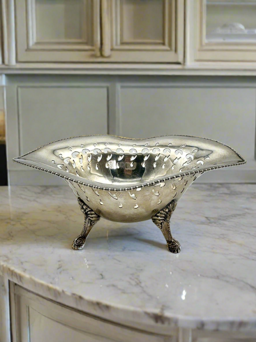 Antique Footed Bowl Serpentine Reticulated F Roger’s Quadruple Silver Plate