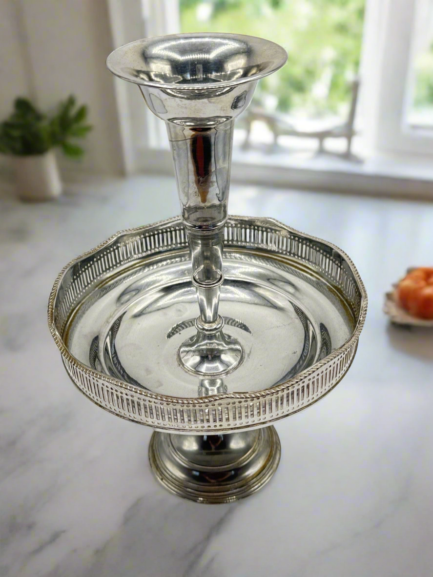Silverplate EPERGNE 2 Tier Edwardian Style Top Removable Circa 12”h ESTATE FIND
