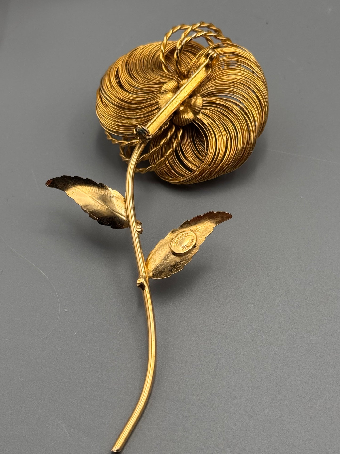 Vintage Hattie Carnegie Flower Brooch Goldtone Faux Pearl Statement 4.75”