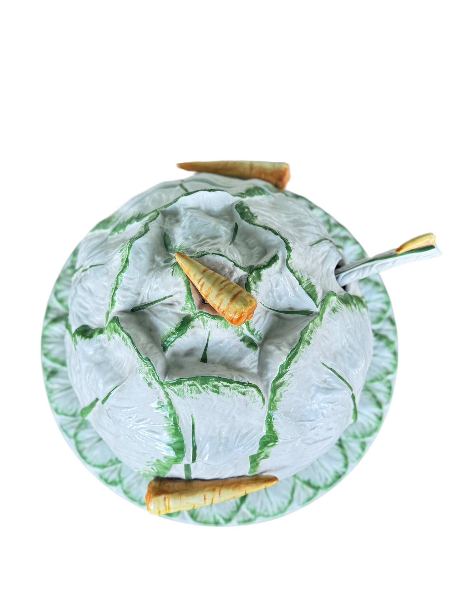VINTAGE Italian Majolica Cabbage Tureen Set Carrot Handles Platter Ladle RARE