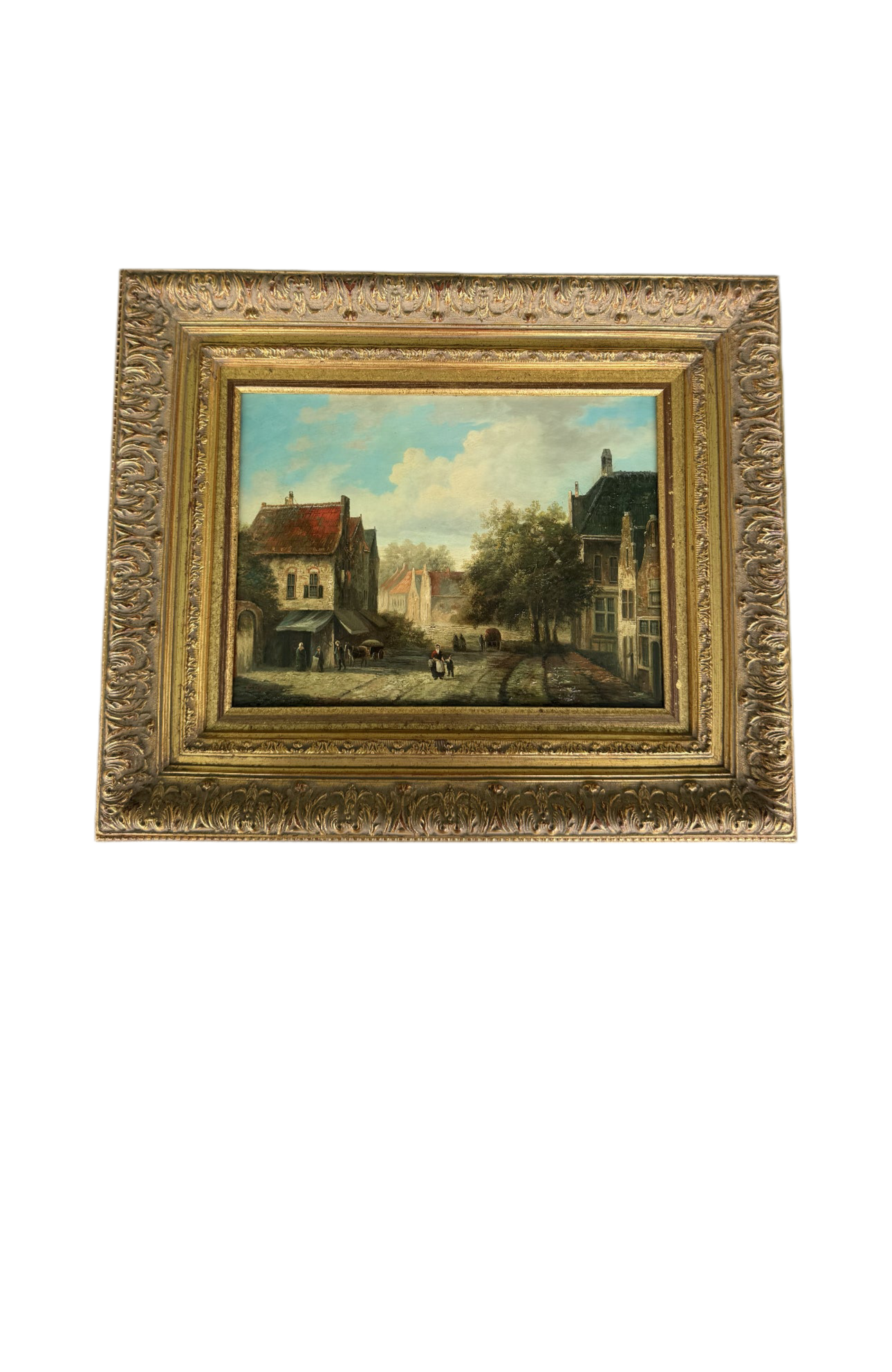Vintage “Old European Style” Signed Oil on Wood Painting Framed Frame 24” x 20”