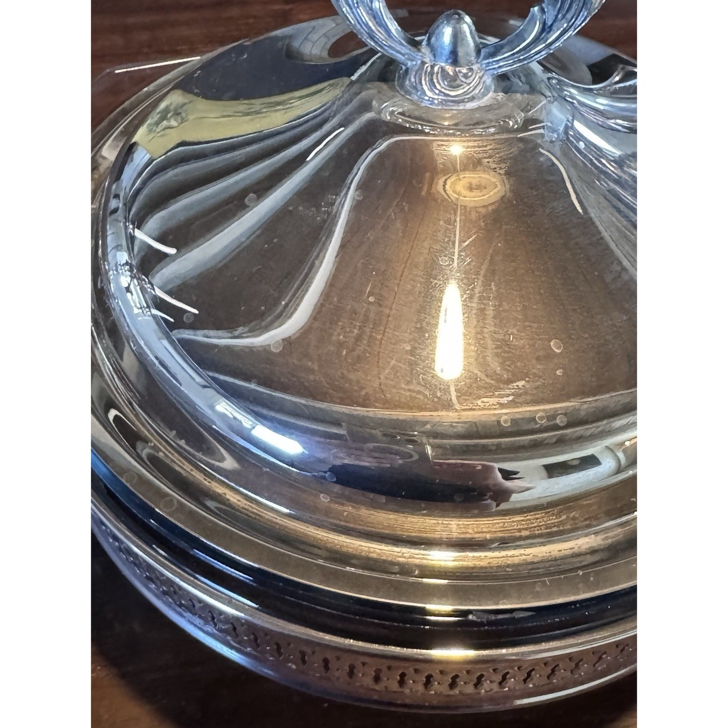 Silverplate Covered Serving Dish Marinex Glass Insert Footed
