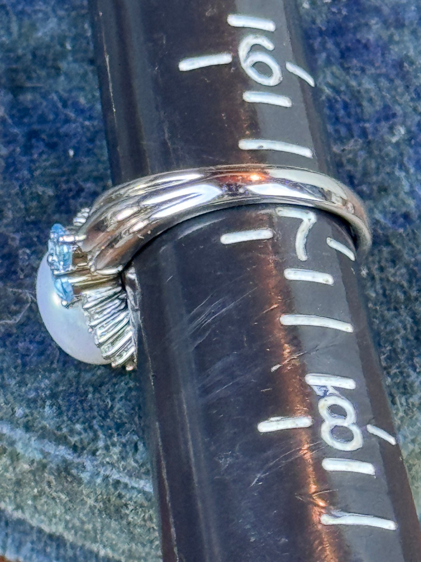 Vintage Sterling Silver Pearl Blue Stone Ring 6.75 & Earrings Set 925