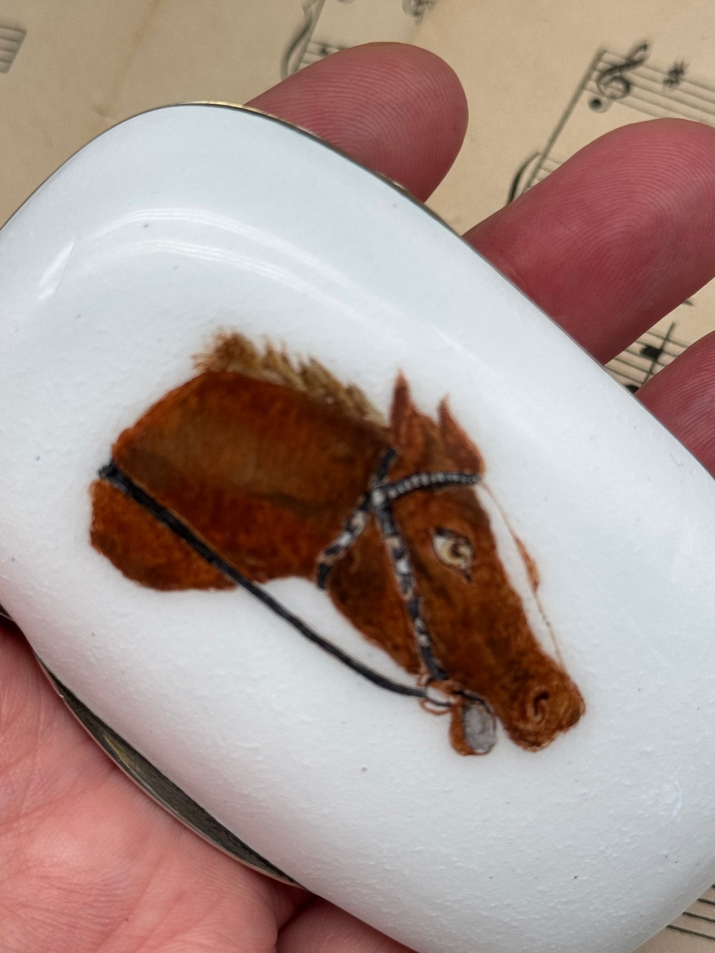 Snuff Box “Savonette” Horse Head Equestrian Design 800 Silver Made in Italy Enameled EXQUISITE