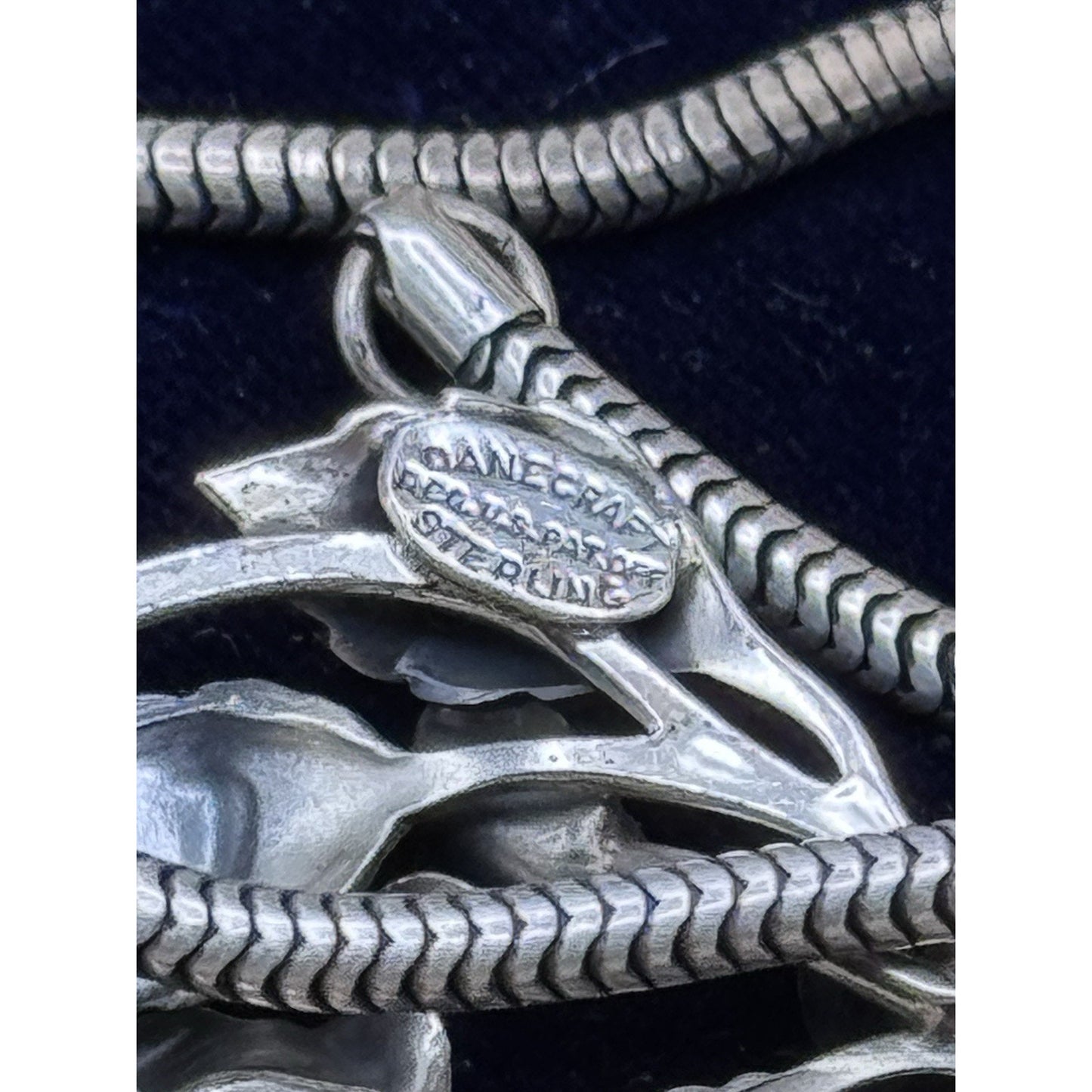 Sterling Danecraft Rose Slide Pendant Necklace Snake Chain Vintage Floral 14.5”