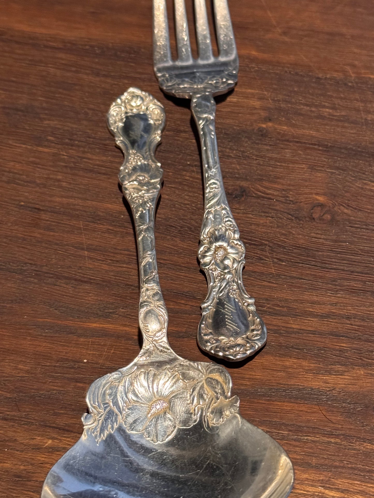 Antique Wallace Silverplate Serving Set Myrtle Engraved Spoon Fork Floral