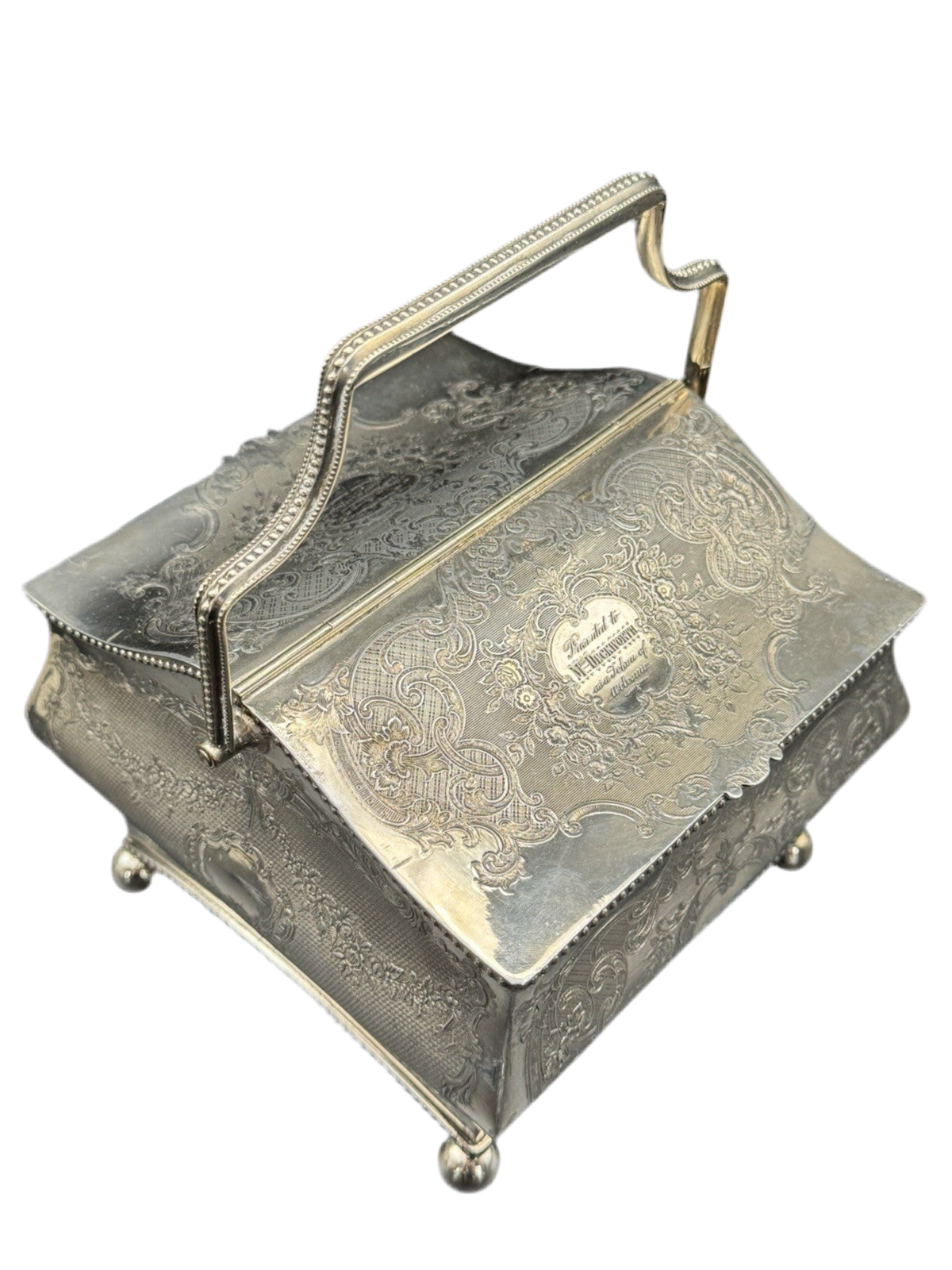 Antique Sheffield Silver Plate Double Biscuit Box – 1889 Marriage Presentation