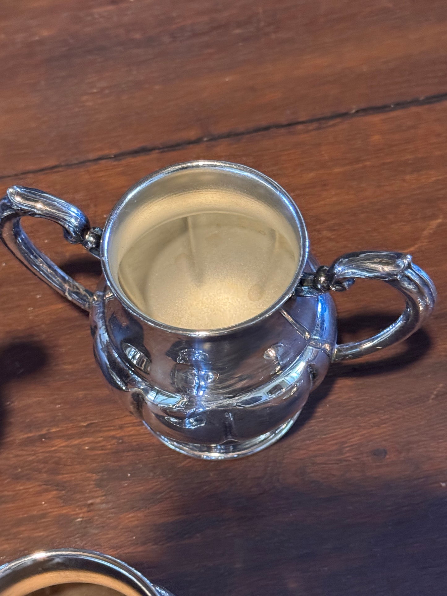 Silver Plate Tea Set 3Pc Footed Teapot Creamer Sugar Vintage