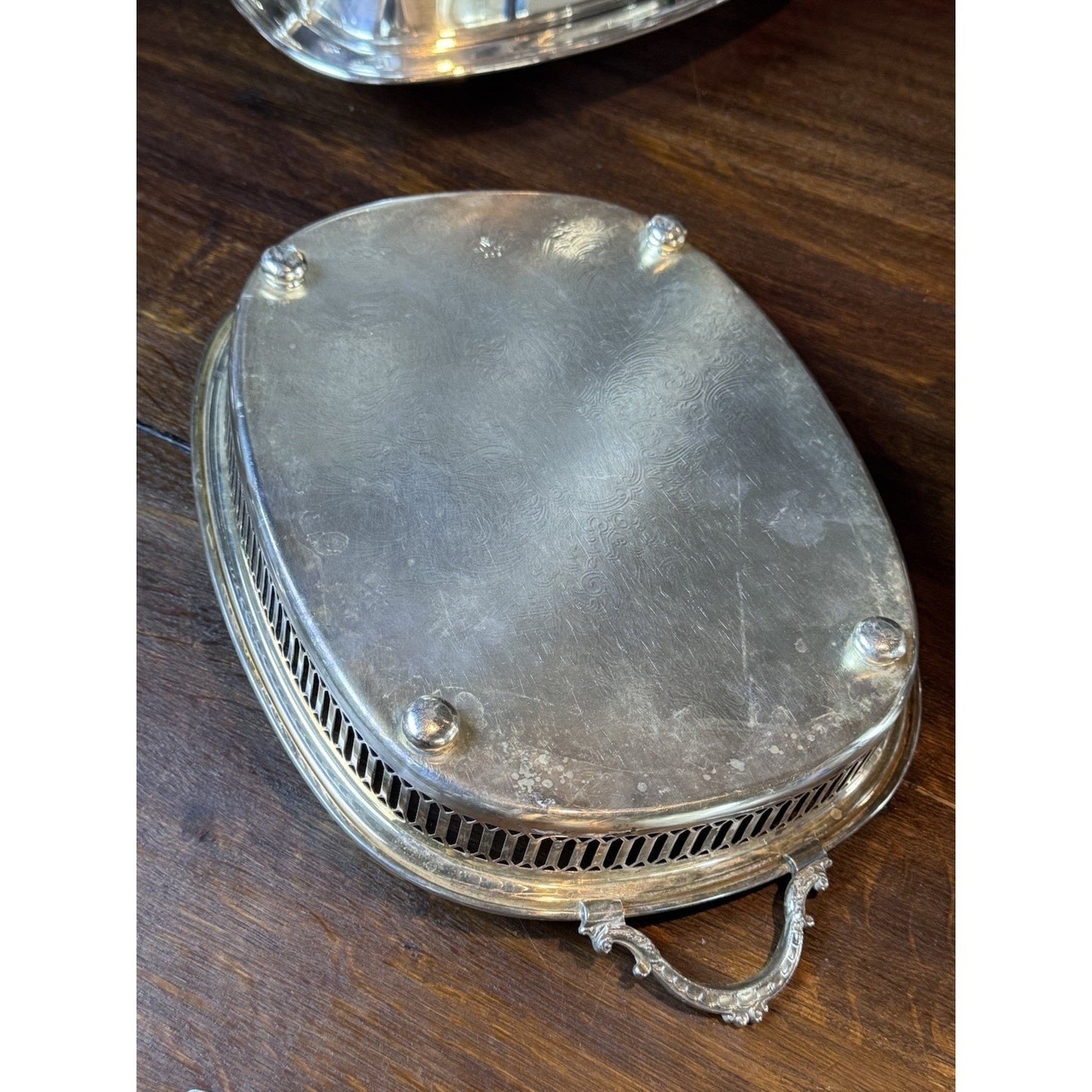 Silverplate Gallery Tray Footed Handled Wallace Ornate Serving Vanity 14”