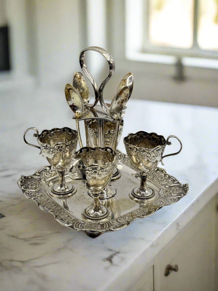 Antique SHEFFIELD Silverplated Egg Cruet Set SOLD AS IS‼️