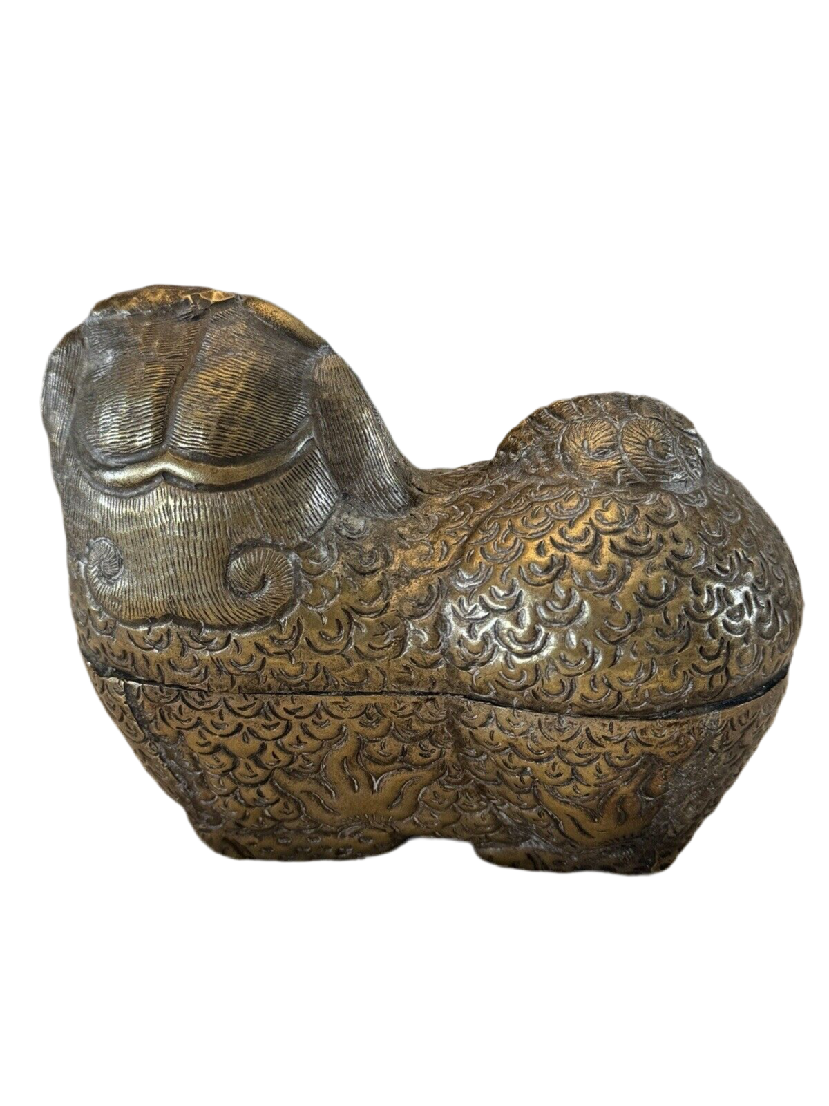VINTAGE Foo Lion Dog “Betel Nut” Container Box Metal