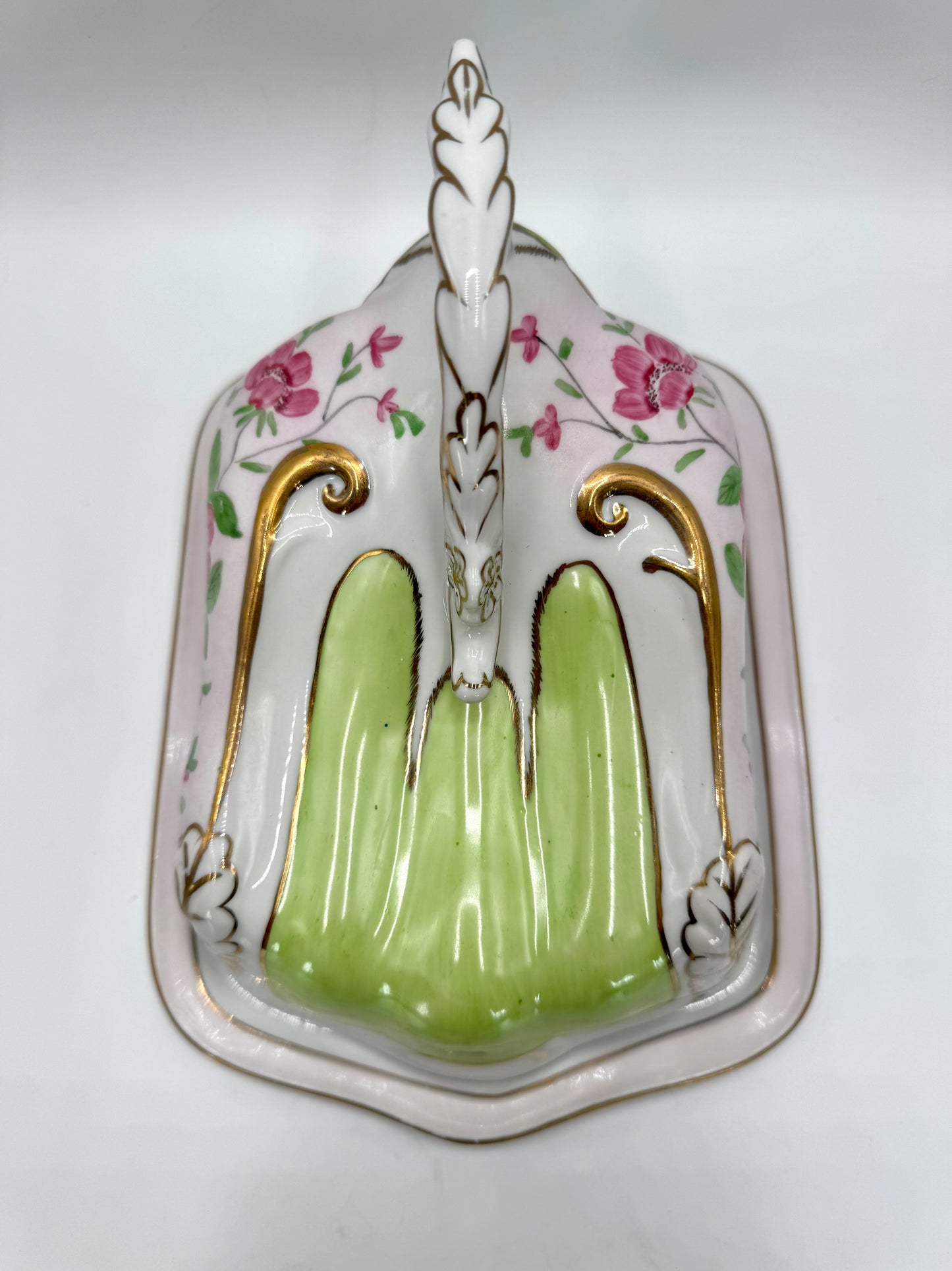 Antique PINK FLORAL Cheese Cloche Art Nouveau Style ESTATE FIND