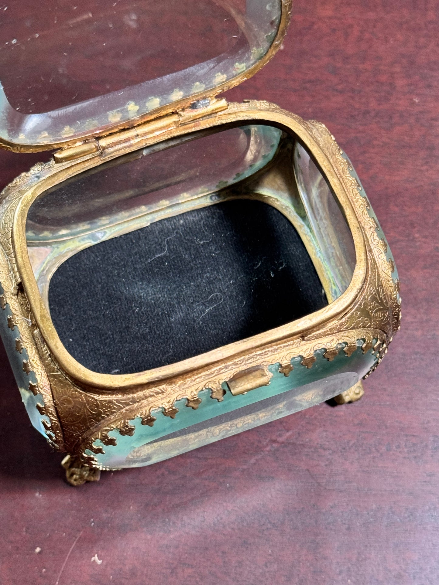 Jewelry Casket Box Antique Beveled Glass Ormolu Vanity Trinket Box 3.5”