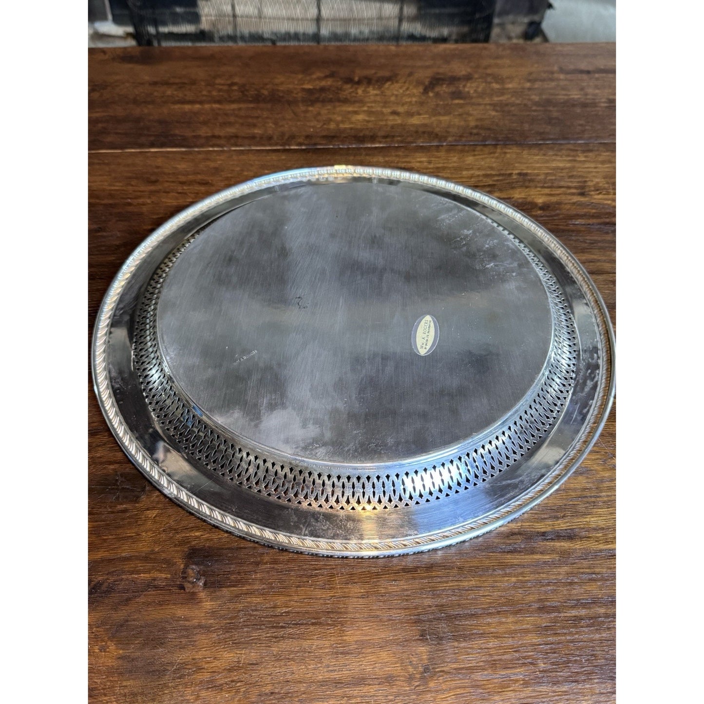 Silverplate Round Tray Reticulated 14.5” WM Rogers Engraved Serving Platter M