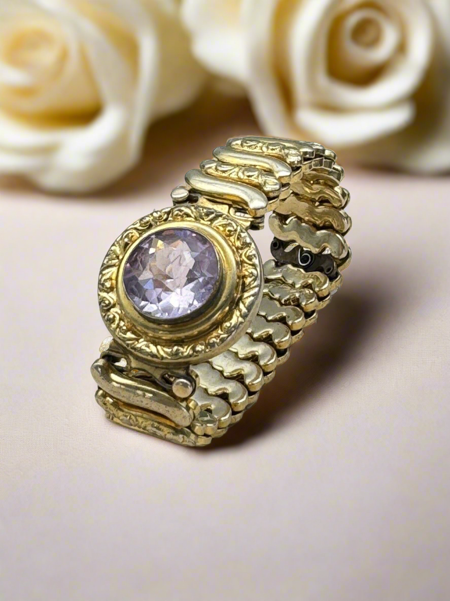 Vintage Expandable Sweetheart Bracelet Leading Lady Gold Filled Pink Stone