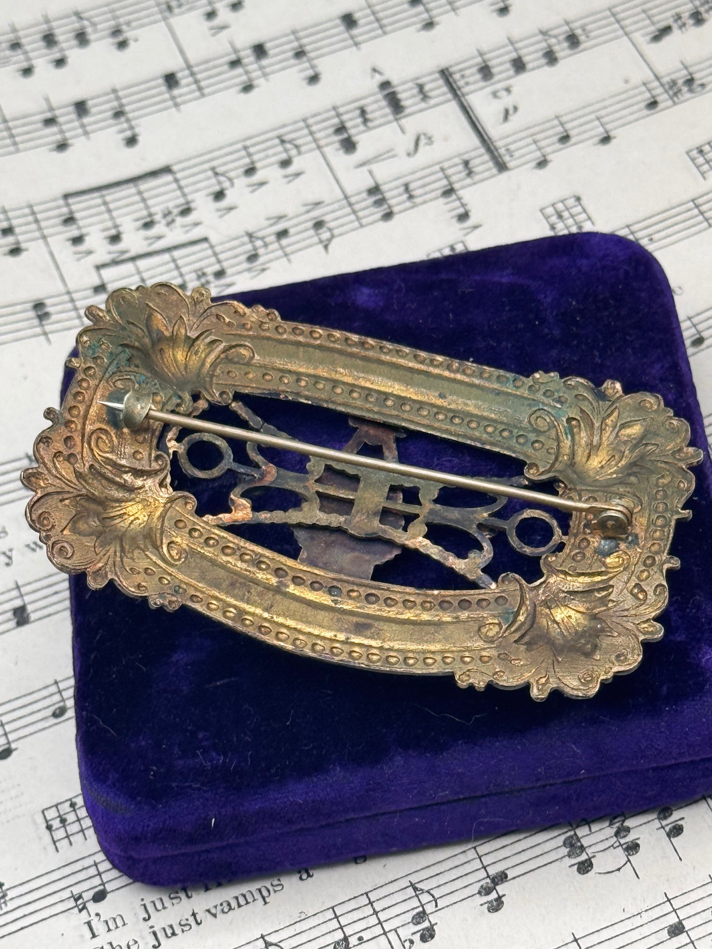 RARE Vintage Sash Brooch Fortune Teller Figural Rhinestone Statement 3.25”