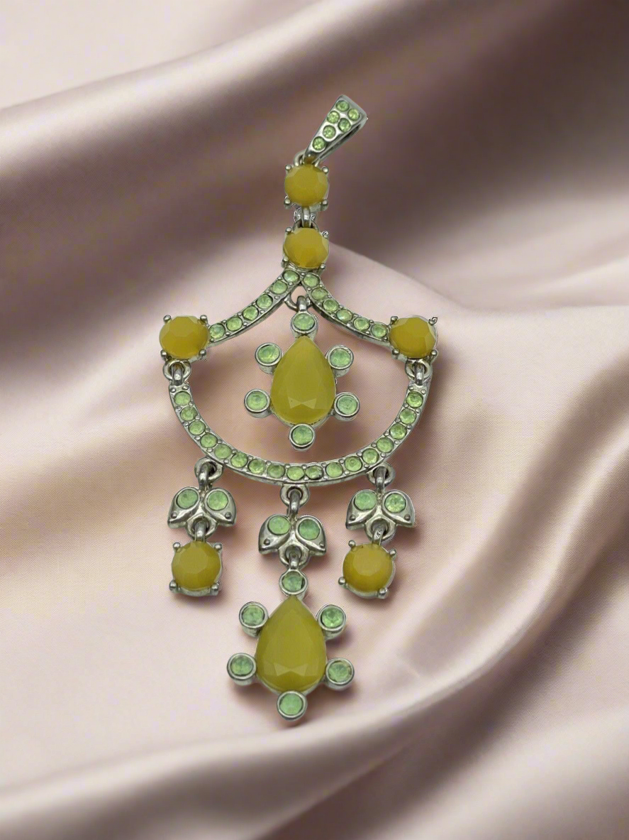 Vintage Pendant Yellow & Lime Green Rhinestone Edwardian Revival Style