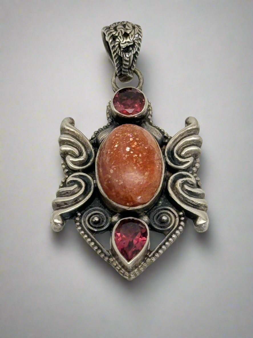 Vintage STERLING Pendant Pink Amethyst & Gemstone Estate Find