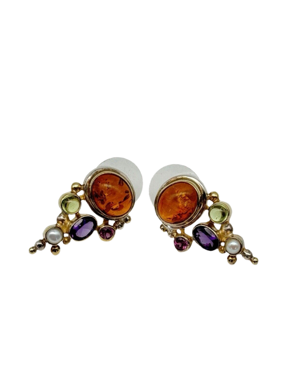Pre-Loved MICHOU Earrings Sterling Amber Peridot Rhodolite Amethyst Pearl Garnet