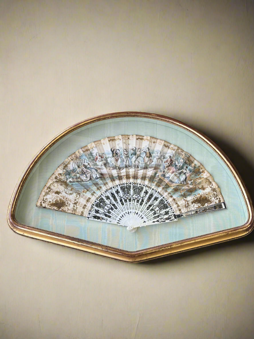 Vintage Hand Fan in Shadow Box circa 25” by 16.5” by 2.5” ESTATE FIND